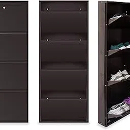 TRENDY Metal Shoe Cabinet for Home with Doors & Lock| Wall Mount Metal Shoe Rack for Home | Space Saving Chappal Sandal Shoe Organizer Stand (21 Inch, 4 Shelf) image 1