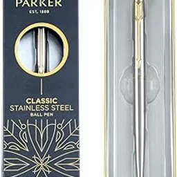 Parker Classic Stainless Steel Gold Trim Ball Pen| Ink Color - Blue | Perfect For Corporate Use | Elite Pen For Professionals-picture-34