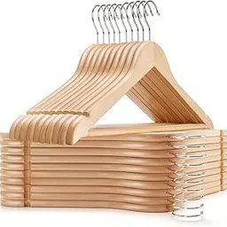 Wooden Suit Hanger with Non Slip Pants Bar - Smooth Finish Solid Wood Coat Hanger with 360° Swivel Hook and Precisely Cut Notches for Camisole Jacket Pant Dress Clothes Hangers (Beige, PECK of 6)-picture-24