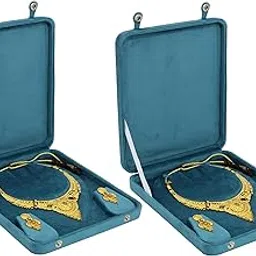 atorakushon Jewelry Set Velvet Box Necklace Pendant Earring Ring Bracelet Pearl Storage Holder Display Box for Wedding Engagement Anniversary Organizer (Sky Blue Pack of 2)-image-6
