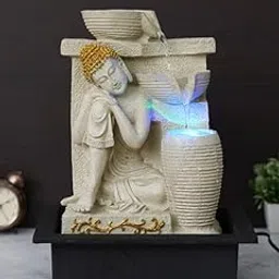 CHRONIKLE Polyresin Elegant Buddha Tabletop Indoor Waterfall Fountain for Home Office Decor with LED Light Water Flow Control Pump (CW FT 11444 Cream_M)-picture-19