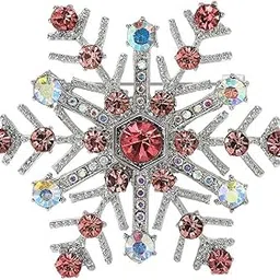 fuqimanman2020 Rhinestone Crystal Snowflake Brooch Pin for Women Christmas Dainty Flower Lapel Pin Winter Christmas Theme Dress Hat Decor-picture-29