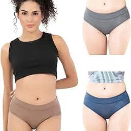 Riza Comfy Women's Broad Waist Band Full Hip Coverage Modal Ultra Soft Fabric Hipster High Waist, 0.5 Inch (1.5 cm) Covered Elastic Panties (Pack of - 3 Plain Colours and Colours May Vary)-image-4