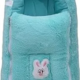 VoiDrop Baby Carry Bed Cum Sleeping Bag 2 in 1 for New Born Babies (0-12 Months) Baby Fur Material Portable Travelling Bed for Infants (Velvet-Sea Green)-picture-21