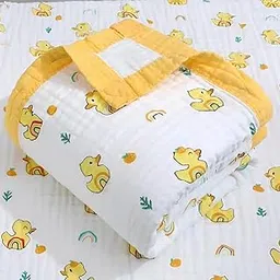 JUST GOODS 6 Layers Muslin 100% Cotton Soft Blanket for Kids | All Seasons Multipurpose Crib AC Quilt Wrap | Newborn Toddler Products | Boys, Girls, Unisex Baby Shower Gifts | 110x110 CM Yellow-image-0