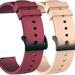 Estrenar 19mm Watch Strap Band Soft Silicone Replacement Wristband with Metal Buckle Straps Belt Compatible with Noise ColorFit Pulse, Beat, Pro 2/Oxy & Boat Strom Smartwatch (19MM) Wine & Peach-picture-17