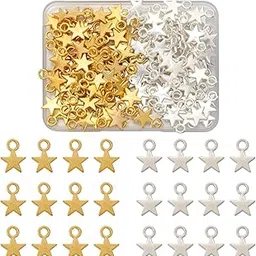 PandaHall 160pcs Golden & Silver Mini Star Charms Tibetan Style Tiny Blank Stamping Tag 10x8x1mm Little Star Dangle Pendants for DIY Jewelry Making Hole: 2mm-picture-24