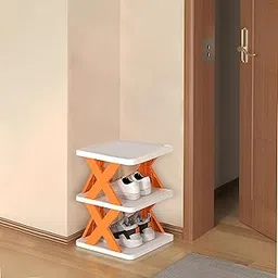 KIMANA Foldable Plastic Shoe Rack – 3 Layer Multipurpose Organizer for Entryway, Office, Wardrobe & Bedroom | Stackable Storage Shelf for Shoes, Books, Toys (Orange)-picture-10