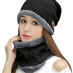 gra8 Men Women Hat Scarf Set Winter Beanie Warm Knit Hat Thick Fleece Lined Winter Cap Neck Warmer (1Set) Multicolour-picture-37