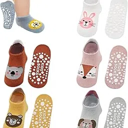 zibuyu 6 Pairs Baby Socks with Anti-Skid Soles Non Slip Grip Socks for New born to 3 Years Cute Animal Patterns Soft Cotton Ankle Socks Gift for 1 Year Baby Girl & Boy-picture-22