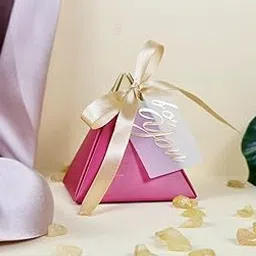 SATYAM KRAFT 40 Pcs Small Diamond Shape Paper Folding Gift Boxes with Ribbon | Premium Return Gift Boxes for Wedding, Birthday, Engagement, Baby Shower, Chocolate & Dry Fruit Packaging (Dark Pink, Pack of 40)-picture-23