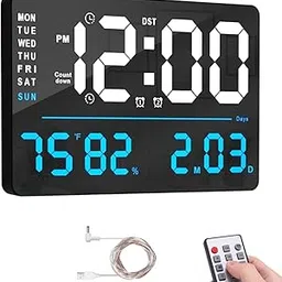 ELEXIQ Large-Digital-Wall-Clock Large Display with Remote Control, Automatic Brightness Alarm Clock with Temperature, Date, Week for Living Room Office Decor-image-37