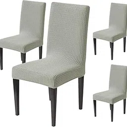 House of Quirk Decorative Dining Chair Cover – 220 GSM Stretch Jacquard Fabric, Universal Short Seat Slipcover, Removable & Washable Protector (Grey, Pack of 4)-picture-21