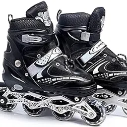 Swashtkon Skating Shoes, Adjustable Size | Skates with PU Flashing Light Wheel for 8 to 16 Year Kid | Aluminum Body for Boys Kids and Girls Birthday Return Gifts for Kids (Black) |-picture-54