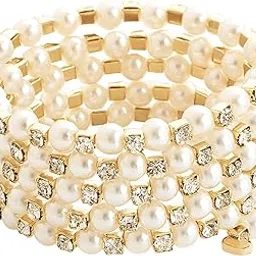 aeenioy Pearl Bracelet for Women, Layered Tennis Bracelet with Rhinestones, Adjustable Stylish Jewelry for Girls and Women, Elegant Gift for Wedding and Usually Occasions (Golden)-picture-17