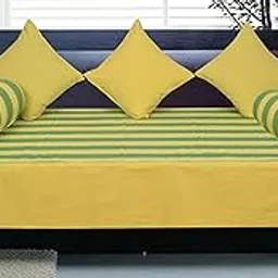 SBNLIFESTYLE SBN Cotton Stripe Diwan Set, 60 X 90 One Pc, Cushion Cover 3 Pc 40 X 40 Cm, Blustar Cover 2 Pc 18 X 72 Cm (Green)-picture-15