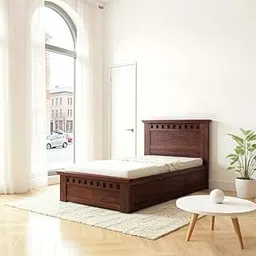 Amazon Brand - Solimo Solid Sheesham Wood Kuber Single Size Bed with Box Storage for Bedroom Wooden Single Bed Palang for Home 1 Year Warranty (Walnut Finish)-image-16