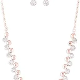 ami Rose Gold Contemporary Cubic Zirconia Bling Necklace and Earring Set For Women-ZPFK20262-picture-26
