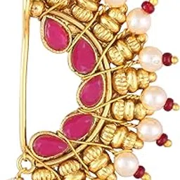 Vighnaharta Maharastrian Culture Nath Gold Plated alloy Artificial Stones & Pearl work Guchhedar Nose Pin valentine day gift valentineday gift for her gift for him gift for women gift for women and Girls-image-23