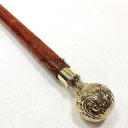 NORVILLE® Foldable Walking Stick Wooden Morning Walk Cane Leather Covered with Brass Handle for Men Women Seniors-picture-19