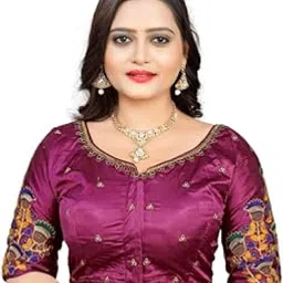 scube designs Cotton Silk All Over embrodered Round Neck Cutwork Half Sleeves Saree Blouse Readymade Crop Top Choli for Girls & Womens Free Size (503)-picture-29