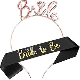 Women’s Rose Gold Bride Tiara and Black Bride to Be Sash Crystal Rhinestone Tiara Headband for Wedding Bridal Shower.-image-93