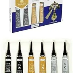 Art Ranger Glass Liner Colors 3D Glass Color 12ml x 6 Tubes With Gold, Silver And Black Each 2Pcs tubes-picture-16