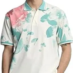 mufti Off-White Floral Polo T-Shirt-picture-40