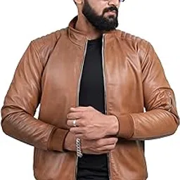 finehide Leather Jacket For Man, Slim Fit Biker Jacket With for Men with Zip Closure and Side Pockets, Stylish Winter Wear Casual Outerwear for Men (Tanaviator Bomber Style, FHJKT041_S)-picture-14