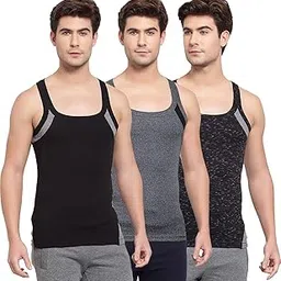 Men's Cotton Solid Multicolor Square Neck Sleeveless Gym Vest - Pack of 3 (#755)-image-9