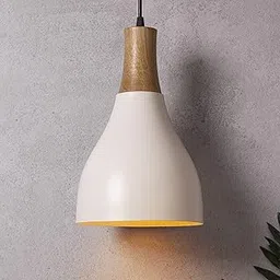 Homesake®Croft Metal Wood Pendant Light, White Metal Natural Hanging Ceiling Light, Pyramid-picture-16