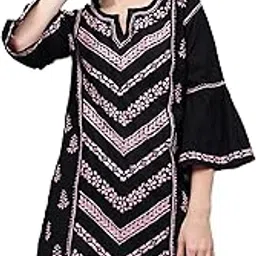 seva chikan Hand Embroidered Lucknowi Chikankari Black Cotton Straight Top & Tunic for Women SCL9207-picture-41