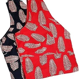 Trendy Azrokh Printed Women's Readymade Elbow Sleeve 100% Cotton Saree Blouse Combo Pack,Black Red-picture-25