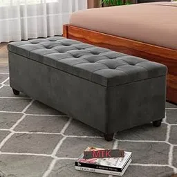 MTK WOOD PLAZA Velvet Upholstered Storage Ottoman Bench Couch pouffe 2seater Sofa Footstool bedend Settee for livingroom Bedroom (Dark Grey)-picture-30