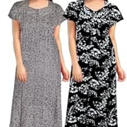 Permium Combo Cotton Long Half Sleeve Printed Nighty for Women-Red-Black-picture-24