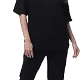 notwild Women 2 Piece Black Outfit Sets Casual Oversized T-Shirt with Track Pant Workout Sports Tracksuit Combo-picture-11