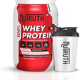 NUTRUTH 100% Whey Protein Belgium Chocolate flavour, 24g Protein, 5.38g BCAA, added 20 Vitamins & Minerals, 980gm / 2.16 lb + 500 ml Shaker Free-picture-20