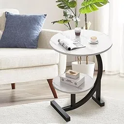 Jukmen Versatile C-Shaped Rockwood Coffee Table - Compact Circular Side Table with Metal Base for Living Room, Bedroom & Small Spaces Space-Saving End Table for Living Room || Pack of 1-picture-51