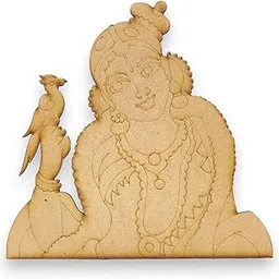 RIA Studio Lord Krishna with Parrot Round Pre Marked Cutout MDF Engraved Base for DIY Mandala Painting, Wall Hanging Decoration, Art & Craft Design 2-picture-49