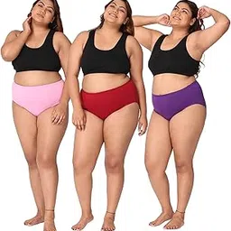 Plus Size Cotton Panties for Women | High Waist Panty with Full Coverage | Inside Elastic - No Elastic Exposure to Skin | Plus Size | Pack of 3-image-38