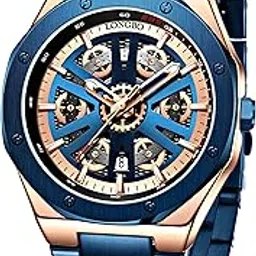 longbo Endurance Series Skeleton Design Analog Quartz Watch for Men with Stainless Steel Strap and Octagonal Alloy Case with Screw Detailing | Gift for Men-picture-37