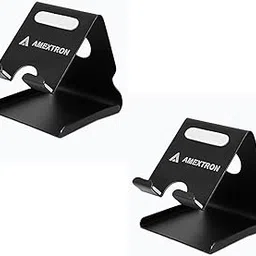 AMEXTRON Mobile Phone Stand (Pack of 2 | Black) Desk Metal Holder for Tabletop Universal Smartphone Stand with Charging Viewing for Office & Home Anti Slip Sturdy Design for Video Calls Online Classes-picture-42