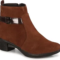 the all way Stylish Flared Heel Ankle Boots for Women Brown-picture-14