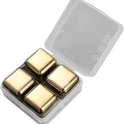 THE STYLE SUTRA Reusable Ice Cubes with Storage Box Easy to Use Quickly Cooling Whisky Stone 4pcs Gold-image-72