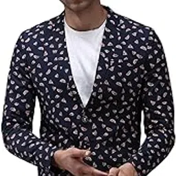 showoffff SHOWOFF Men's Mandarin Collar Navy Blue Printed Blazer-SOBLZ-274_NavyBlue-picture-30