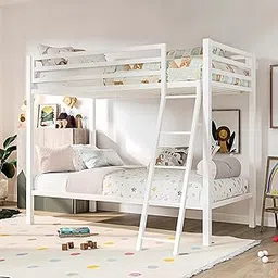 ADORN MART Bunk Bed Twin Over Twin Size with Ladder, Metal Bed Frame with Sturdy Guardrail, Space-Saving Design, No Box Spring Needed, Noise Free, White, Painted (White)-picture-53