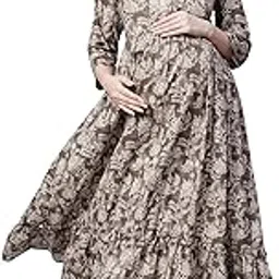 aanyor Florals Print Gathered Detail Cotton Maternity Fit and Flare Dress-picture-34