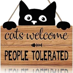 LHIUEM Funny Cat Welcome Sign, Cats Welcome People Tolerated Kitty Kitten Footprint Wooden Plaque, 10X11 inches Black Cat Decor, Funny Wooden Hanging Sign for Pet Shop Home Decor,Cat Lover Gifts-picture-47