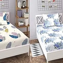 IVAZA Cotton Feel Glace Cotton Combo Pack of 2 Single Bedsheet with 2 Pillow Covers | 160 TC Soft Brushed Cotton-Blend - Long Lasting & Wrinkle Free - | 60x90 Inch or 4x6 feet Cream and White-picture-51