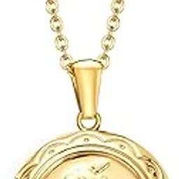 via mazzini 18K Real Gold Plated Circular Photo Memory Locket Pendant Necklace With Chain Valentine Gift For Women And Girls (NK0992) 1 Piece Only-picture-45